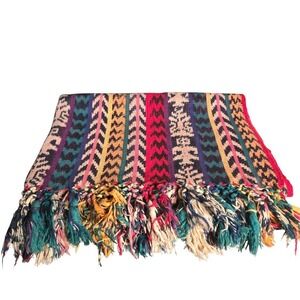Vintage Colorful Boho Mayan Shawl Hand Loomed Guatemalan Wrap Scarf Perraje Folk